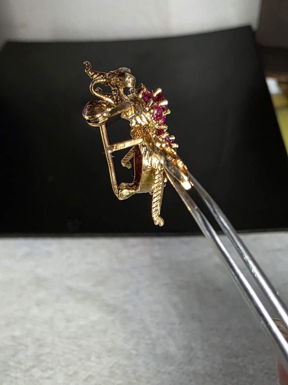 Vintage 14k Gold Ruby & Diamond Bee Brooch/Pendant - Picture 7 of 7